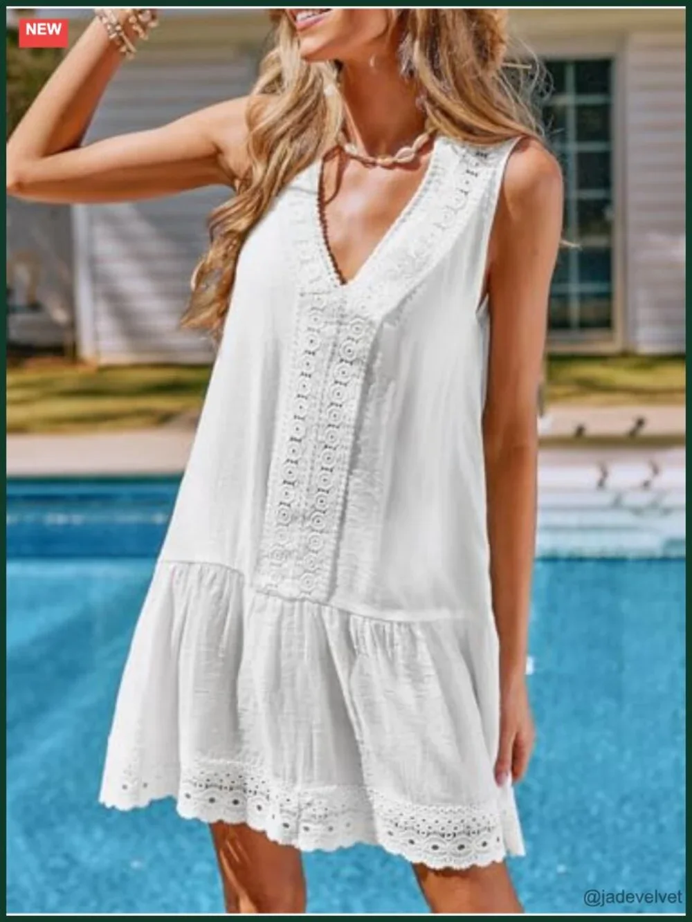 Lace Bathing Suit Cover Up Sleeveless V-Neck Ruffle Swimsuit Coverup